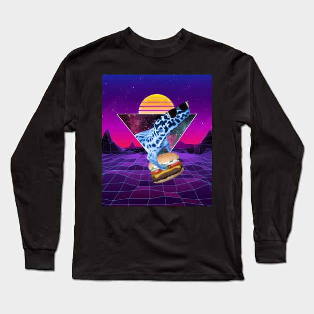 Aesthetic Synthwave Leopard Gecko Burger Long Sleeve T-Shirt by Random Galaxy